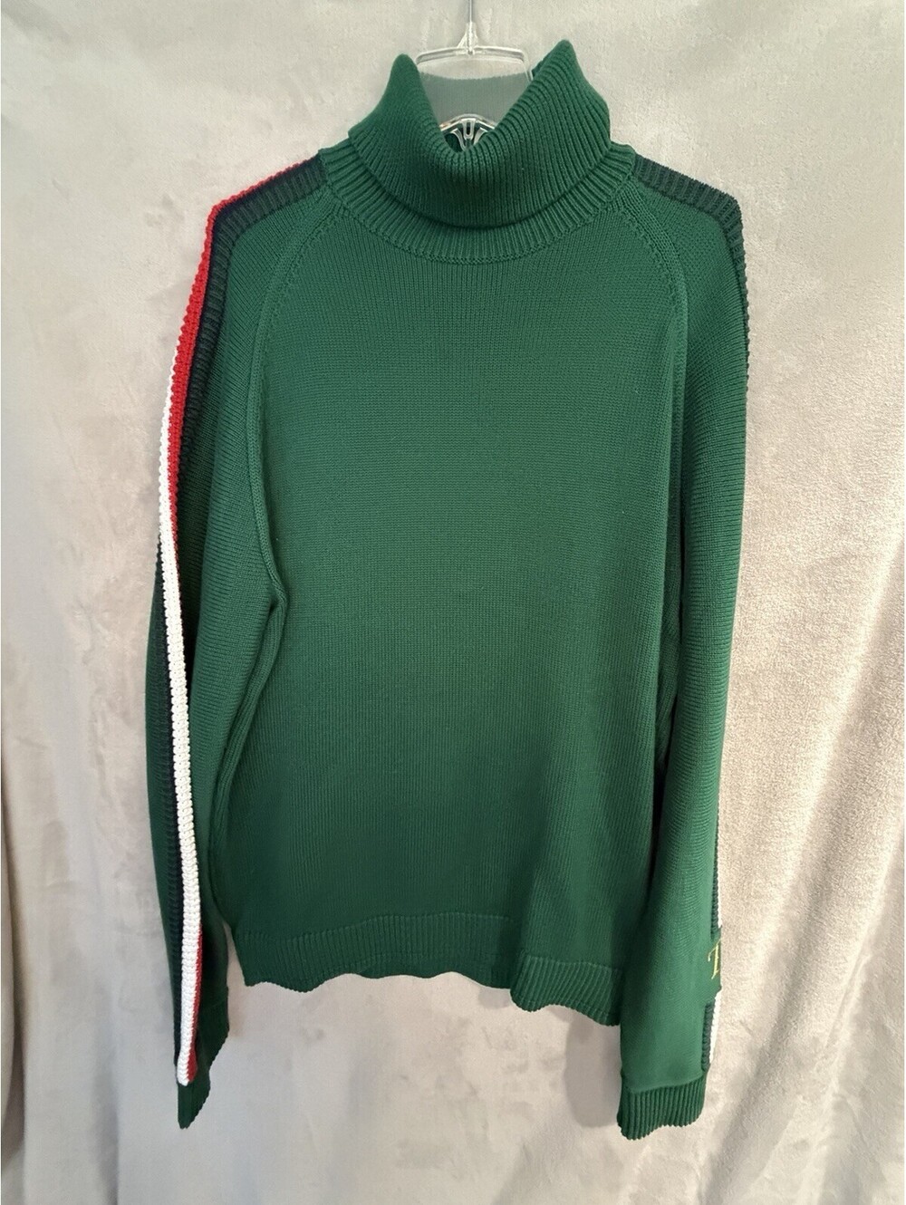 TOMMY HILFIGER Sweater Green Roll Turtle Neck Green Monogram Icon Stripe Size XL